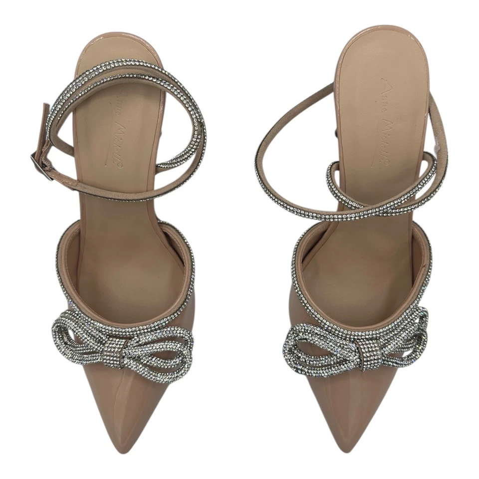 Sapatos Anne Michelle nude patente strass salto agulha alça no tornozelo tamanho 10 - Imagem 2 de 4