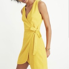 Madewell Texture Thread Wrap Dress XS Sleeveless Mini Yellow