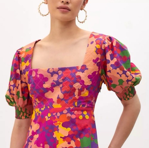 Anthropologie Roopa Pemmaraju Floral Midi Dress Abstract Colorful XS Quilted Z31 - Picture 2 of 11