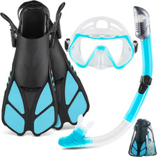 Mask Fin Snorkel Set, Travel Size Snorkeling Gear for Adults with Panoramic View
