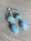 Larimar Drop Earrings Sterling Silver 925 Plated Blue Natural Gemstone Dangle