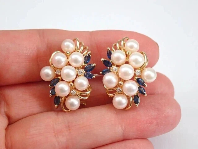 Natural White Pearl 2.50Ct Round Vintage Stud Earrings 14K Yellow Gold Plated - Image 4 of 4