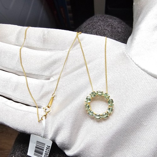 Green Tourmaline Pendant Necklace 925 Gold Sterling Silver Halo Design 18" - Picture 4 of 10