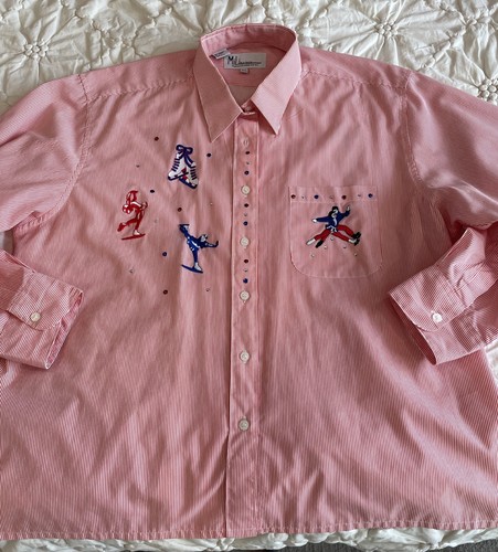 Mili Designs White, Red Striped, Embellished, Button Down Ice Skate Shirt Sz PL - Picture 2 of 15