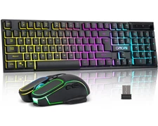 Gaming Wireless Keyboard and Mouse RGB Backlit Rechargeable Battery Gamer Com...