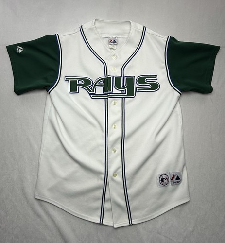 Majestic Vintage Tampa Bay Devil Rays Jersey Adult L White Green MLB Baseball - Picture 1 of 6