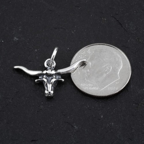 Genuine 925 Sterling Silver 3D Longhorn Steer Cow Texas UT Charm Pendant - Picture 3 of 7