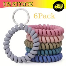 6 Pack Spiral Wrist Keychain Stretch Coil Band Key Holder Wristlet Bracelet Girl