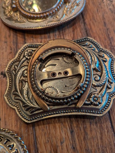 Lotto di 5 fibbie per cintura vintage Dunlap metalli tono oro argento fibbie per cintura!!!!! - Foto 6 di 9