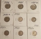 Mercury Dimes 90% Silver lot (9) collection 1935 See Photos