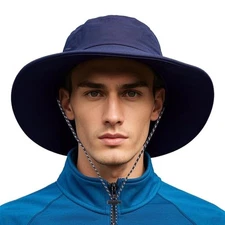 Waterproof Bucket Rain Hat with Chin Strap Quick Dry Outdoor One Size Navy