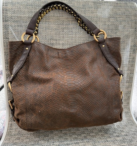 Vintage Michael Kors Handtasche Tasche Beuteltasche braun Schlange Pythonmuster riesige Kette - Bild 2 von 20