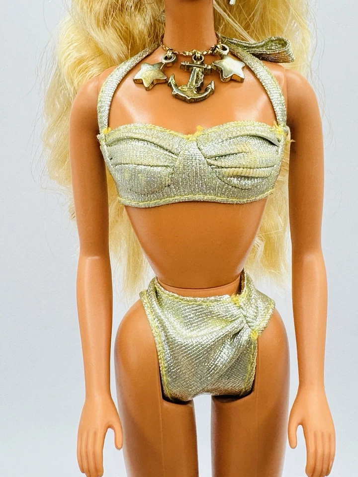 Muñeca Barbie Mattel Sun Sensation 1991 vintage oro bikini joyería #1390 años 90 Foto 3 de 4