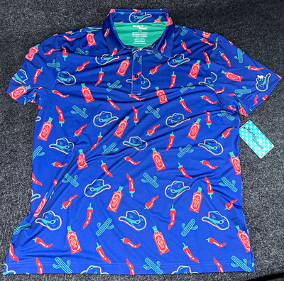 Birdie Bound Mens L Blue Graphic Print Polo Shirt Short Sleeve Stretch
