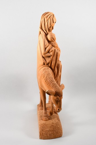 N48O01- Große Krippenfigur Holzskulptur Maria mit Kind auf Esel - Bild 7 von 12
