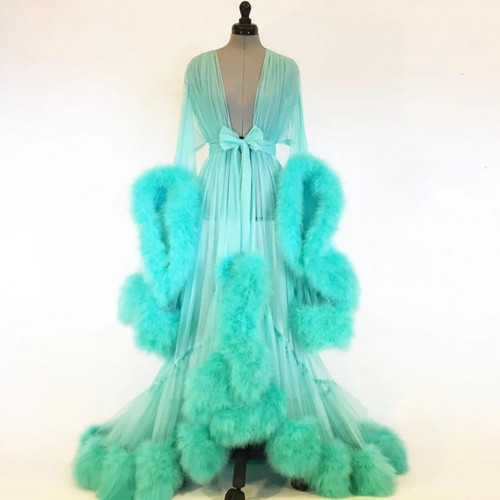 Women's Sheer Sleepwear Nightwear Robes Artificial Feather Trim Dresses New - Picture 5 of 18