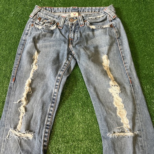 Jeans True Religion donna 28 blu Joey grande T tasche con patta vita bassa denim - Foto 3 di 8