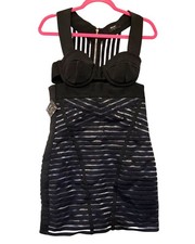 Nasty Gal Womens Black Bustier Dress With Striped Mesh Cutouts & Silver Zipper