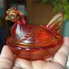 Carnival Glass Amberina Pressed Glass Hen on Nest Covered Dish; Vintage