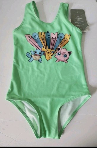 Girls Pokémon H & M One Piece Swimsuit Size 3T / 4T NWT Green - Picture 2 of 11