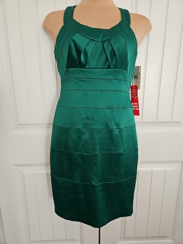 Sangria Emerald Green Satin Cocktail Sheath Dress Size 12 NWT Shutter Pleats