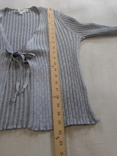 Chelsea Theodore Pointelle Tie Front Cardigan L Lettuce Hem Feminine Cottage - Picture 10 of 14