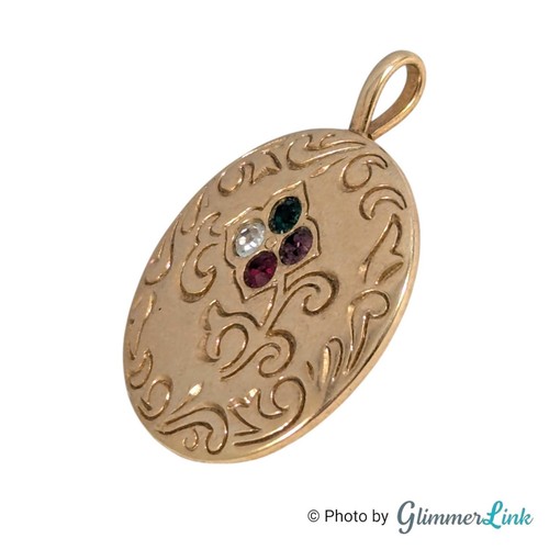 Vintage 80s Avon Victorian Style Round Simulated Stones Gold Tone Charm Pendant - Picture 3 of 5