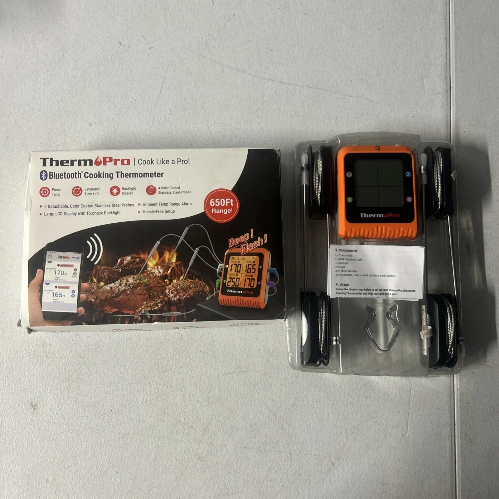ThermoPro TP930 650FT Wireless Bluetooth Meat Thermometer w/4 Probes
Opens in a new window or tab