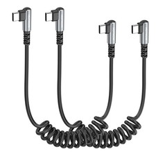 Short 90 Degree Coiled USB C to USB C Cable for Car,2Pack(0.6FT to 1FT) Black 2
