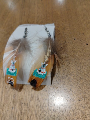 Vintage Native Terry Tennyson Feather And Sterling Earrings From Oklahoma. - Picture 3 of 9