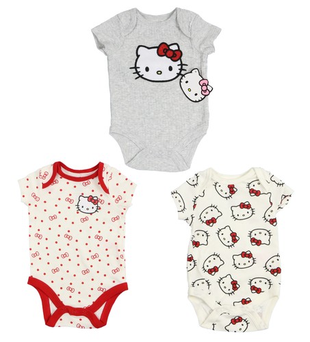 SANRIO HELLO KITTY Baby Girls' 3-Pack Bodysuit Set sz NB Newborn Polka Dot Red - Picture 2 of 2