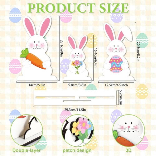 Easter Bunny Decorations Wooden Table Sign Spring Large, Pink - Picture 2 of 7