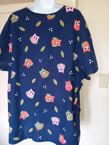 Owl Scrub Top Size 2X Navy Blue Women’s Orange Nurse V-neck Beautician Dental - Bild 3 von 8