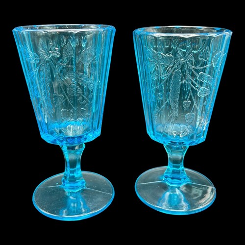 8er Set L.G. Wright blauer Glas Kelch Weizen & Gerste Muster MCM um 1960 - Bild 2 von 17