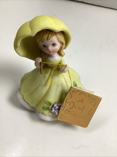 1981 Josef Originals George Good Girl gelbes Kleid Regenschirm Figur mit Pamplet