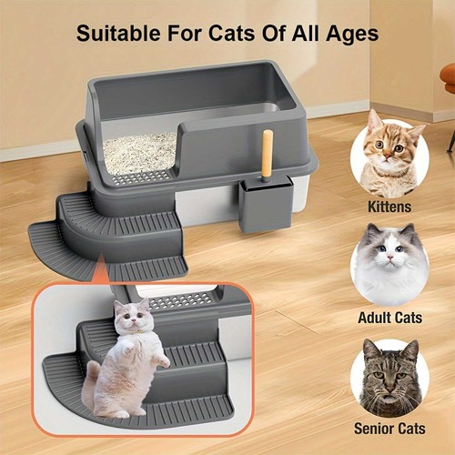 Enclosed Cat Litter Box Stainless Steel High Sided Litter Box with Scoop NEW - Picture 2 of 8