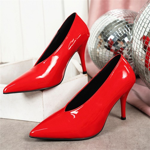 Women's Fashion V-Cut Pointed Toe Pumps Stiletto Heels Party Wedding Dress Shoes - Picture 11 of 13