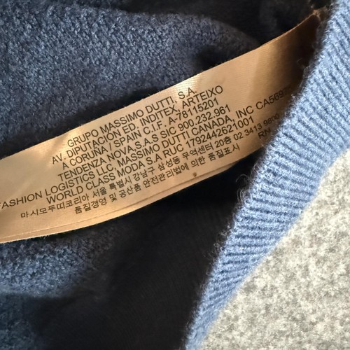 Suéter Massimo Dutti Para Hombres Pequeño Azul Algodón Cachemira Cuello Redondo Tejido Pullover - Imagen 6 de 7