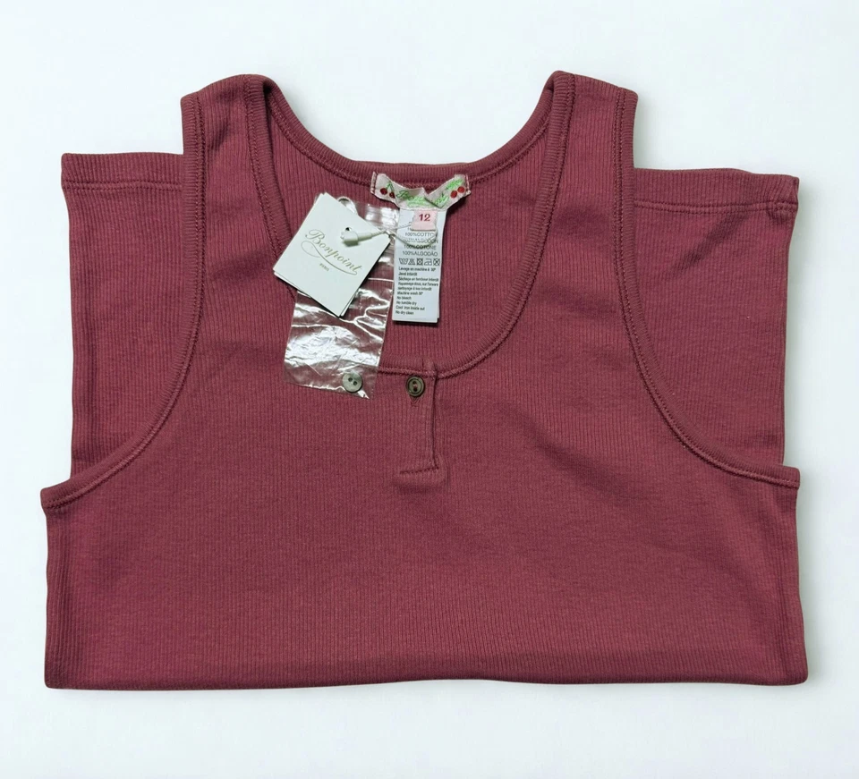 Bonpoint Girl Ribbed Tank Top Size 8-12Y Pink Knit Henley Style Summer Shirt - Image 3 of 4