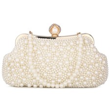 Women Girls Evening Clutch Purse Wedding Beaded Pearl Clutch Bag Bridal Handbags