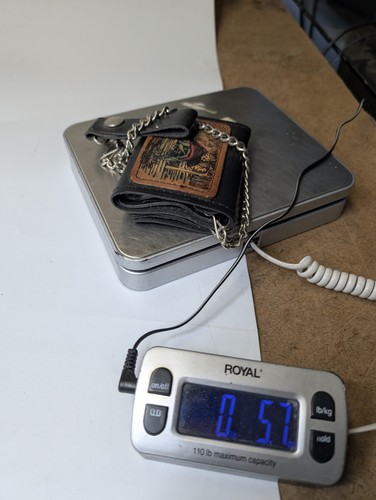 Cartera y Cadena de Cuero Real Triple Peces Trucha Pesca Escena Motociclista EE. UU. Negra De Colección - Imagen 5 de 5