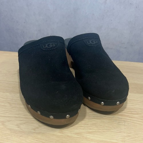 UGG Australia Evie Royal Leder Lammfell Nieten Mädchen Pantolette Clogs Gr. 2 schwarz - Bild 2 von 10