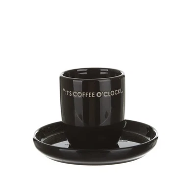 KASANOVA Tazzina caffè con piattino nero con scritta 135 ml nero