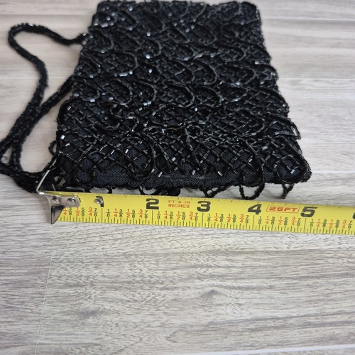 Vtg April Cornell Black Beaded Evening Bag Loop Snap Elegant Party Wedding Small - Picture 4 of 8