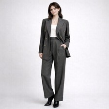 Ralph Lauren Womens Suit 80s Gray Pinstripe Double Breasted Blazer Pants Sz 6