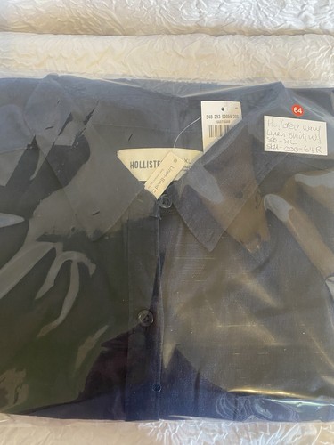 Hollister Navy Blue Long Sleeve Linen Blend Button Down Shirt - Size XL -16-18? - Picture 12 of 12
