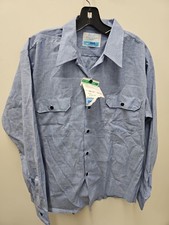 Mens Sears Work 'N Lesire Perma Prest Chambray BLue Button Down Large Vintage
