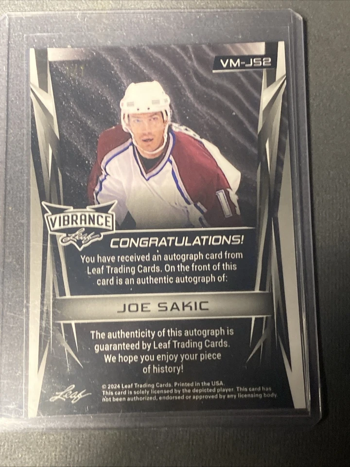 Joe Sakic Auto 1/1 2024 Leaf Vibrance Midnight Super Prismatic Gold автограф - Изображение 3 из 4