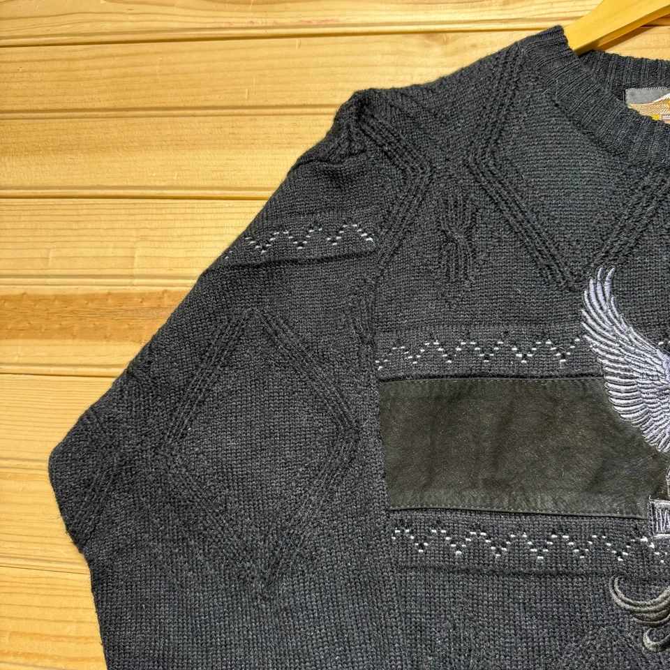 Suéter Pullover Vintage Harley Davidson Tejido Bordado Cuello Redondo Para Mujer Mediano Foto 3 de 4