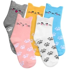 Premillow 5 Pack Women's Cat Socks, Cute Cotton Animal 5 Pairs Cat - Multicolor